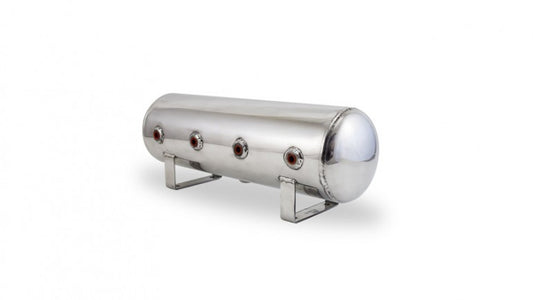 AIR-12958 Polished 2.5 Gal Alum Air Tank - (4) 1/4" face ports, & (1) 1/4" drain port - 20" L x 6" D