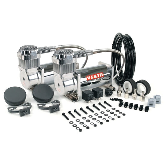 VIA38003 Viair 380C CHROME "Dual Pack" (2) 380C Compressors (2) Relays (1) 200 psi pressure switch